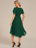 Flowy Chiffon Round Neckline A-Line Knee Length Wedding Guest Dress Mother of the Bride Dress Bridesmaid Gowns