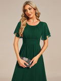 Flowy Chiffon Round Neckline A-Line Knee Length Wedding Guest Dress Mother of the Bride Dress Bridesmaid Gowns