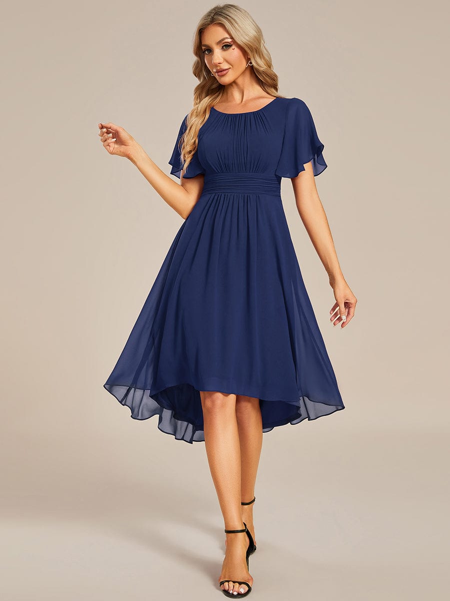 Flowy Chiffon Round Neckline A-Line Knee Length Wedding Guest Dress Mother of the Bride Dress Bridesmaid Gowns