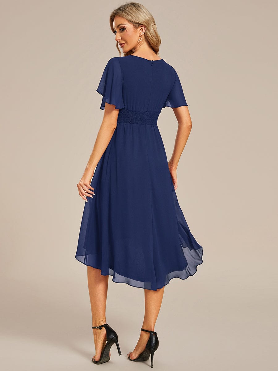 Flowy Chiffon Round Neckline A-Line Knee Length Wedding Guest Dress Mother of the Bride Dress Bridesmaid Gowns