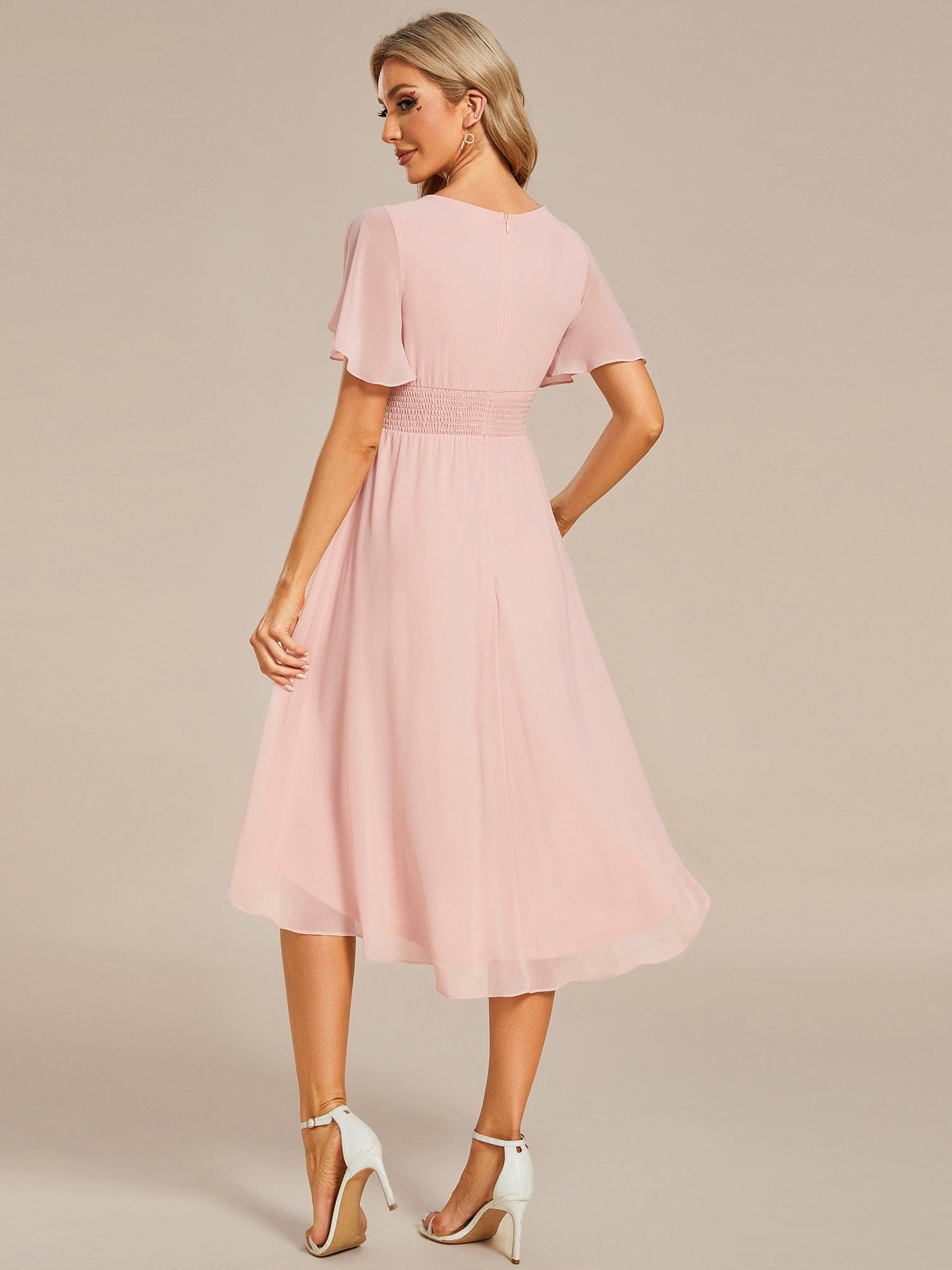 Flowy Chiffon Round Neckline A-Line Knee Length Wedding Guest Dress Mother of the Bride Dress Bridesmaid Gowns