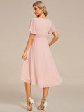 Flowy Chiffon Round Neckline A-Line Knee Length Wedding Guest Dress Mother of the Bride Dress Bridesmaid Gowns
