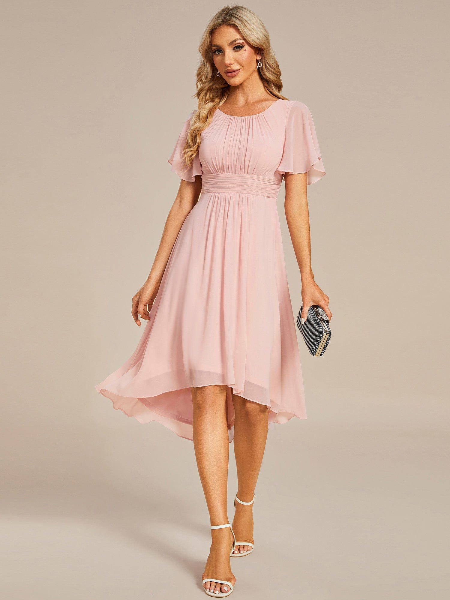 Flowy Chiffon Round Neckline A-Line Knee Length Wedding Guest Dress Mother of the Bride Dress Bridesmaid Gowns