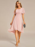 Flowy Chiffon Round Neckline A-Line Knee Length Wedding Guest Dress Mother of the Bride Dress Bridesmaid Gowns