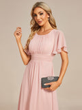 Flowy Chiffon Round Neckline A-Line Knee Length Wedding Guest Dress Mother of the Bride Dress Bridesmaid Gowns