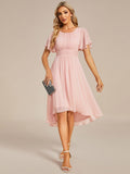 Flowy Chiffon Round Neckline A-Line Knee Length Wedding Guest Dress Mother of the Bride Dress Bridesmaid Gowns