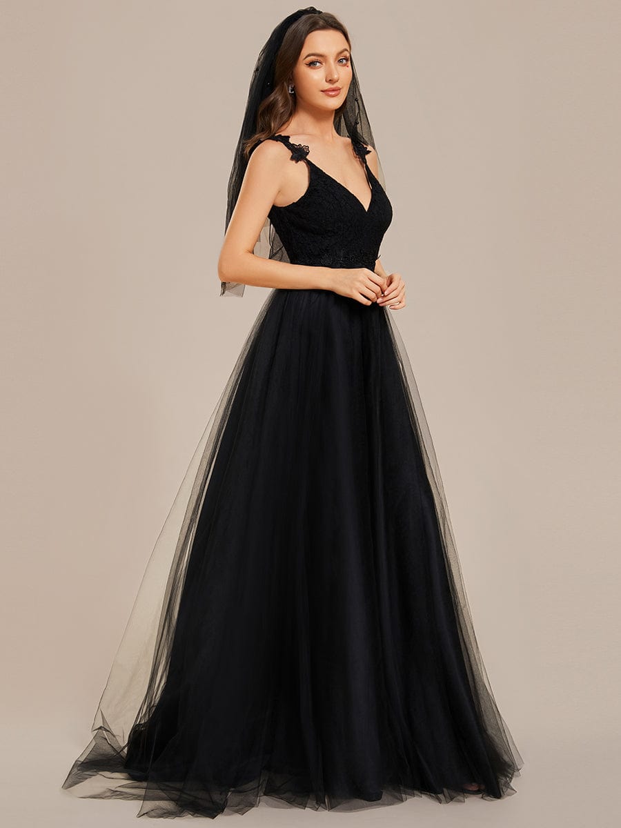 Benutzerdefinierte Größe Elegante V-Ausschnitt Spitze A-Linie Rückenfrei Tüll Brautkleid Brautkleider
