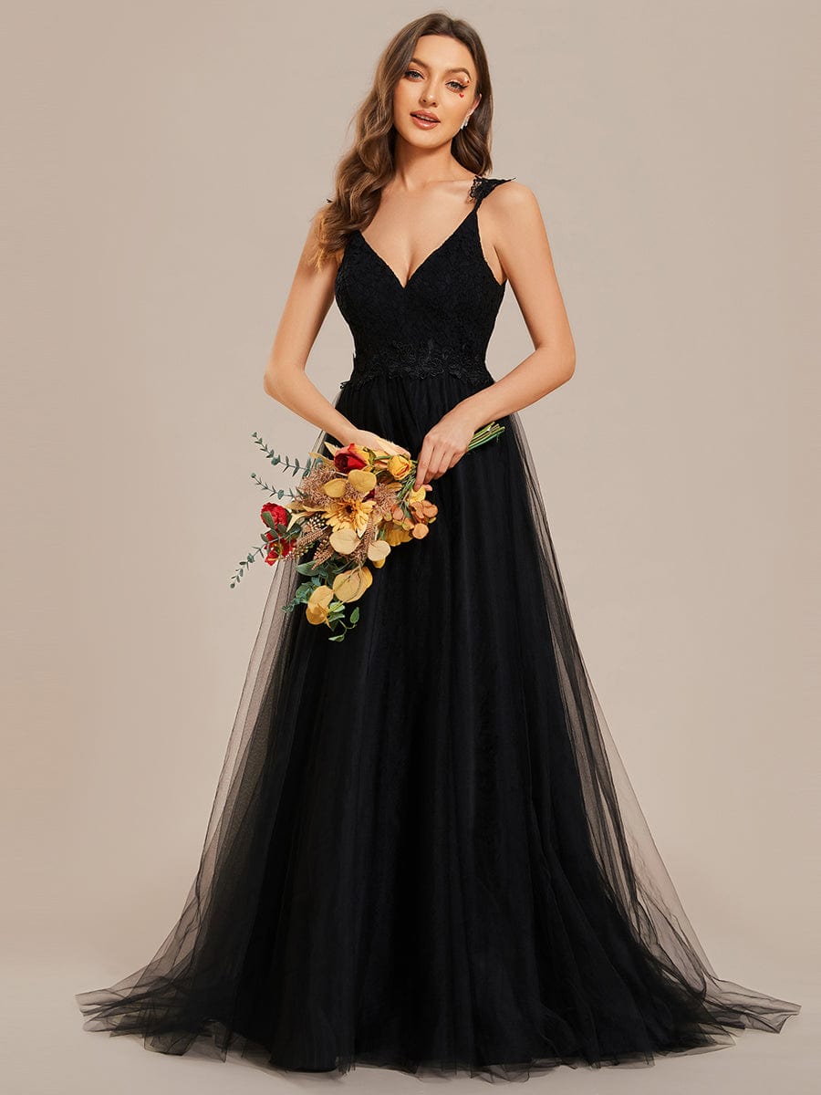 Benutzerdefinierte Größe Elegante V-Ausschnitt Spitze A-Linie Rückenfrei Tüll Brautkleid Brautkleider