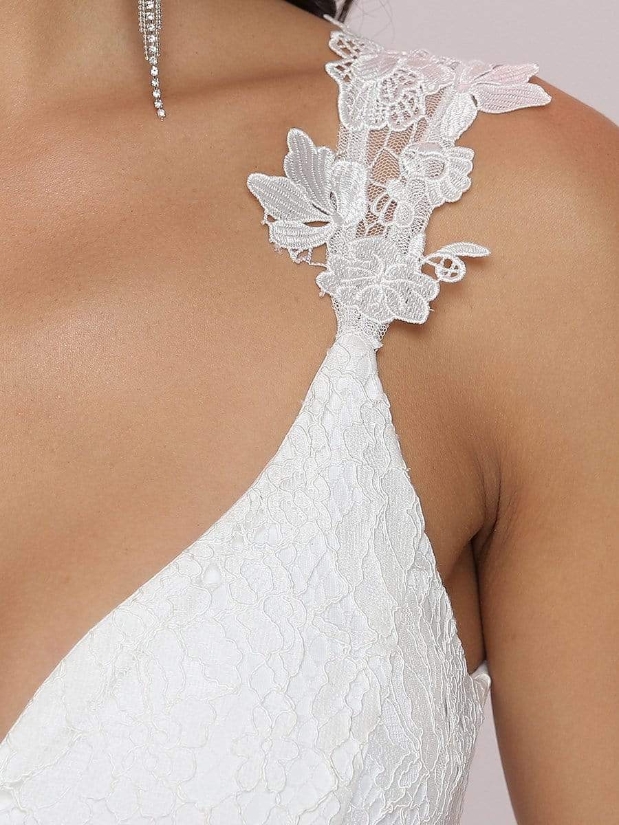 Benutzerdefinierte Größe Elegante V-Ausschnitt Spitze A-Linie Rückenfrei Tüll Brautkleid Brautkleider