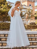 Benutzerdefinierte Größe Elegante V-Ausschnitt Spitze A-Linie Rückenfrei Tüll Brautkleid Brautkleider