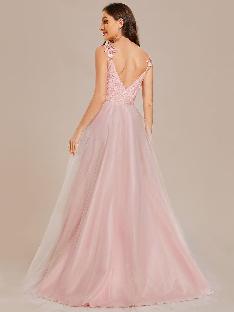 Benutzerdefinierte Größe Elegante V-Ausschnitt Spitze A-Linie Rückenfrei Tüll Brautkleid Brautkleider