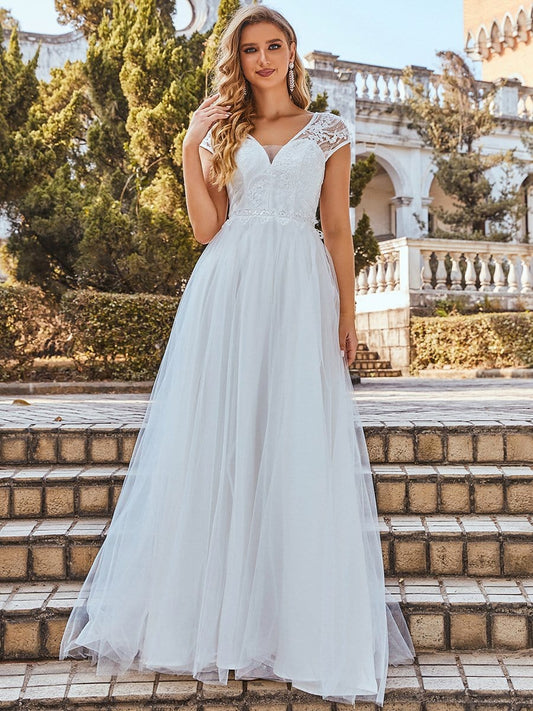 Elegante Flügelärmeln Casual Applique Outdoor Brautkleid Brautkleider Formelle Abendkleider