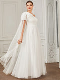 Asymmetrisches Brautkleid mit Bindeärmeln und enger Taille, mehrlagigem Tüll in A-Linie