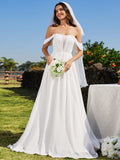 Off Shoulder Lace-Up Back Chiffon A-Line Wedding Dress Bridal Gowns Dresses