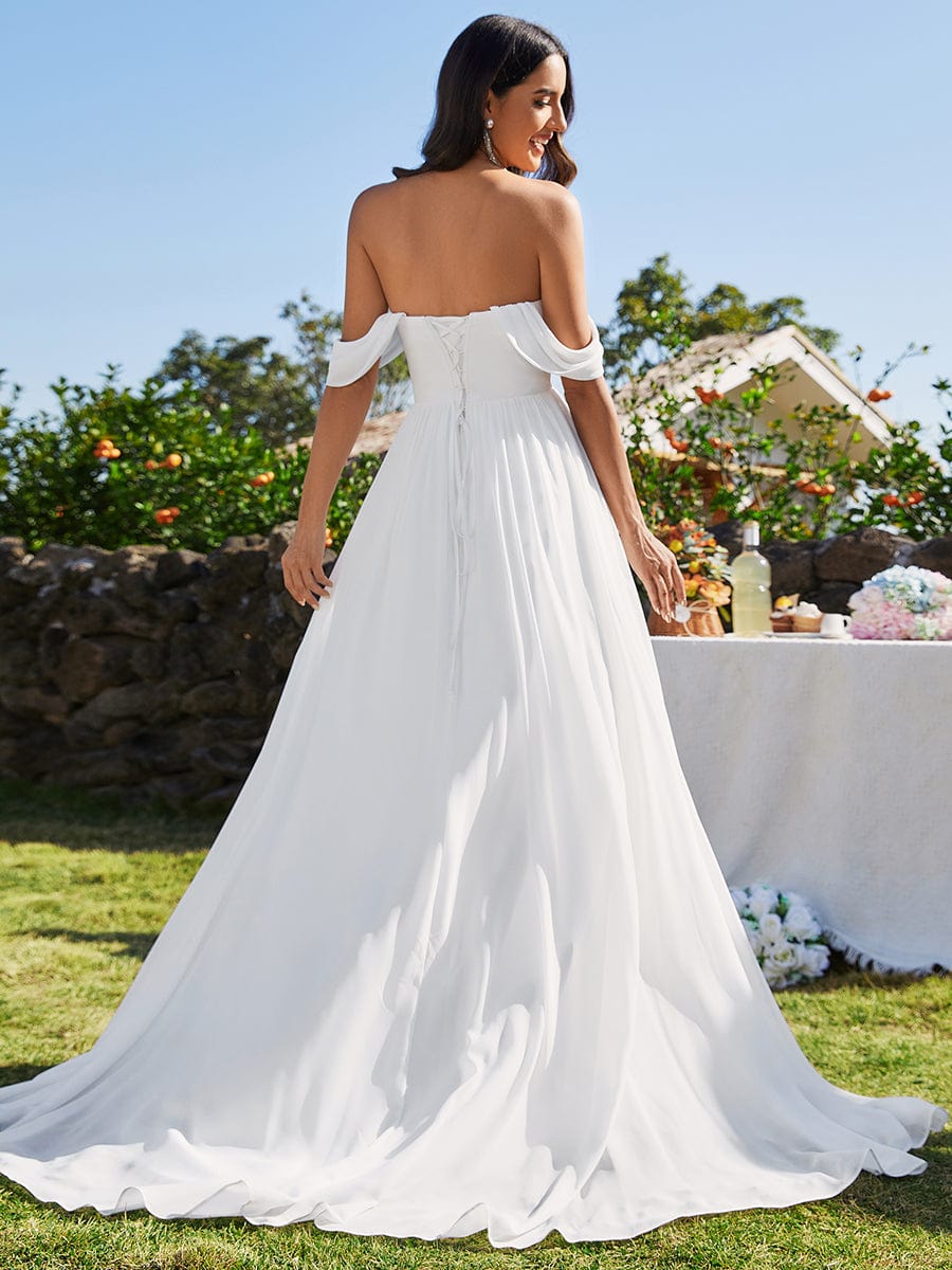 Off Shoulder Lace-Up Back Chiffon A-Line Wedding Dress Bridal Gowns Dresses