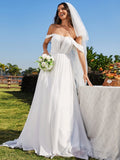 Off Shoulder Lace-Up Back Chiffon A-Line Wedding Dress Bridal Gowns Dresses