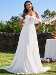Off Shoulder Lace-Up Back Chiffon A-Line Wedding Dress Bridal Gowns Dresses