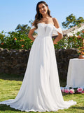 Off Shoulder Lace-Up Back Chiffon A-Line Wedding Dress Bridal Gowns Dresses