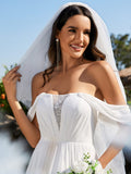 Off Shoulder Lace-Up Back Chiffon A-Line Wedding Dress Bridal Gowns Dresses
