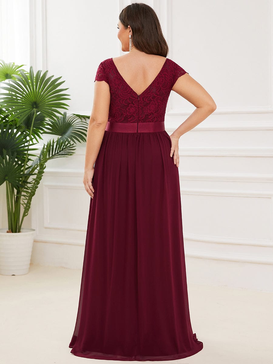 Elegant Lace V-Neck Short Sleeves Chiffon Mother of the Bride Dress Formal Evening Dresses