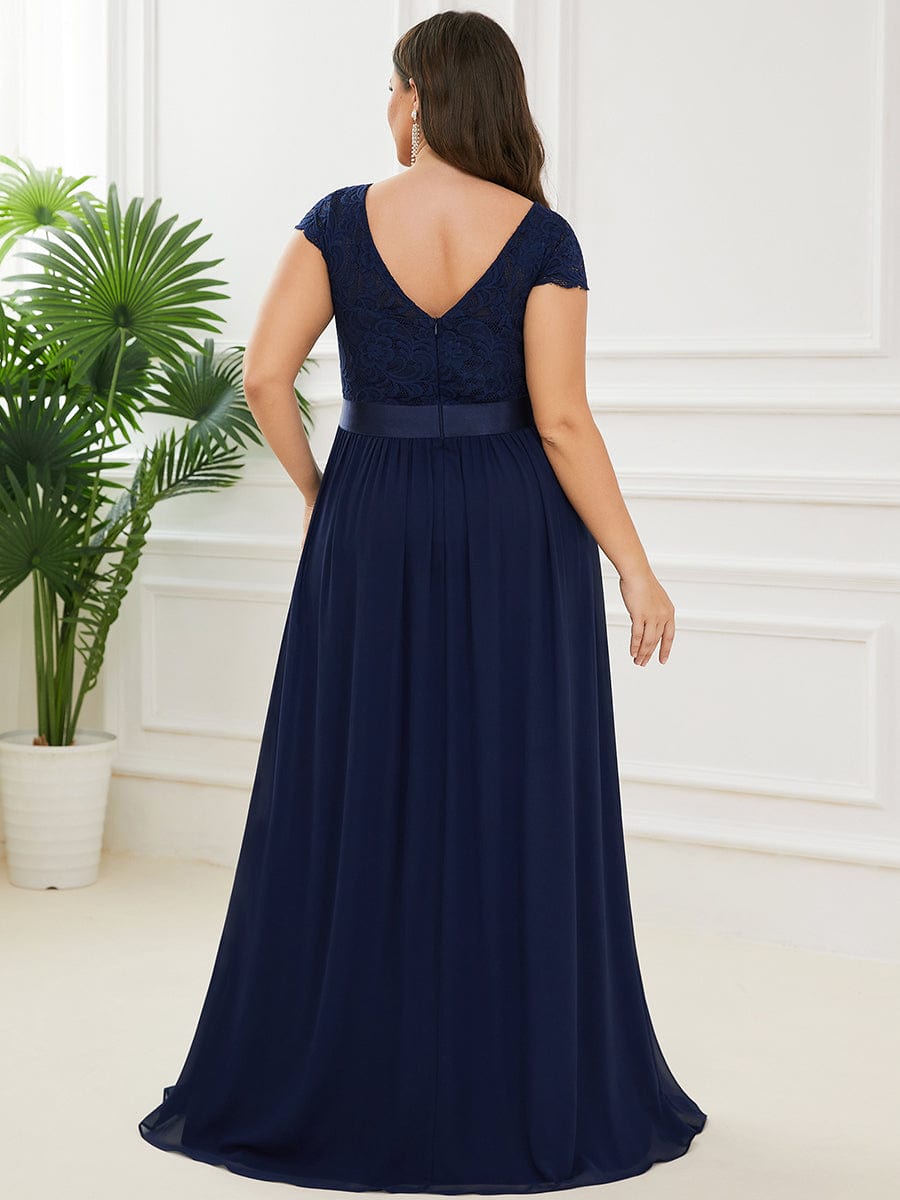 Elegant Lace V-Neck Short Sleeves Chiffon Mother of the Bride Dress Formal Evening Dresses
