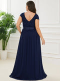 Elegant Lace V-Neck Short Sleeves Chiffon Mother of the Bride Dress Formal Evening Dresses