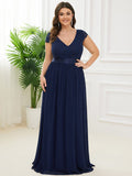 Elegant Lace V-Neck Short Sleeves Chiffon Mother of the Bride Dress Formal Evening Dresses