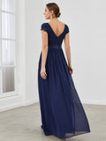 Elegant Lace V-Neck Short Sleeves Chiffon Mother of the Bride Dress Formal Evening Dresses