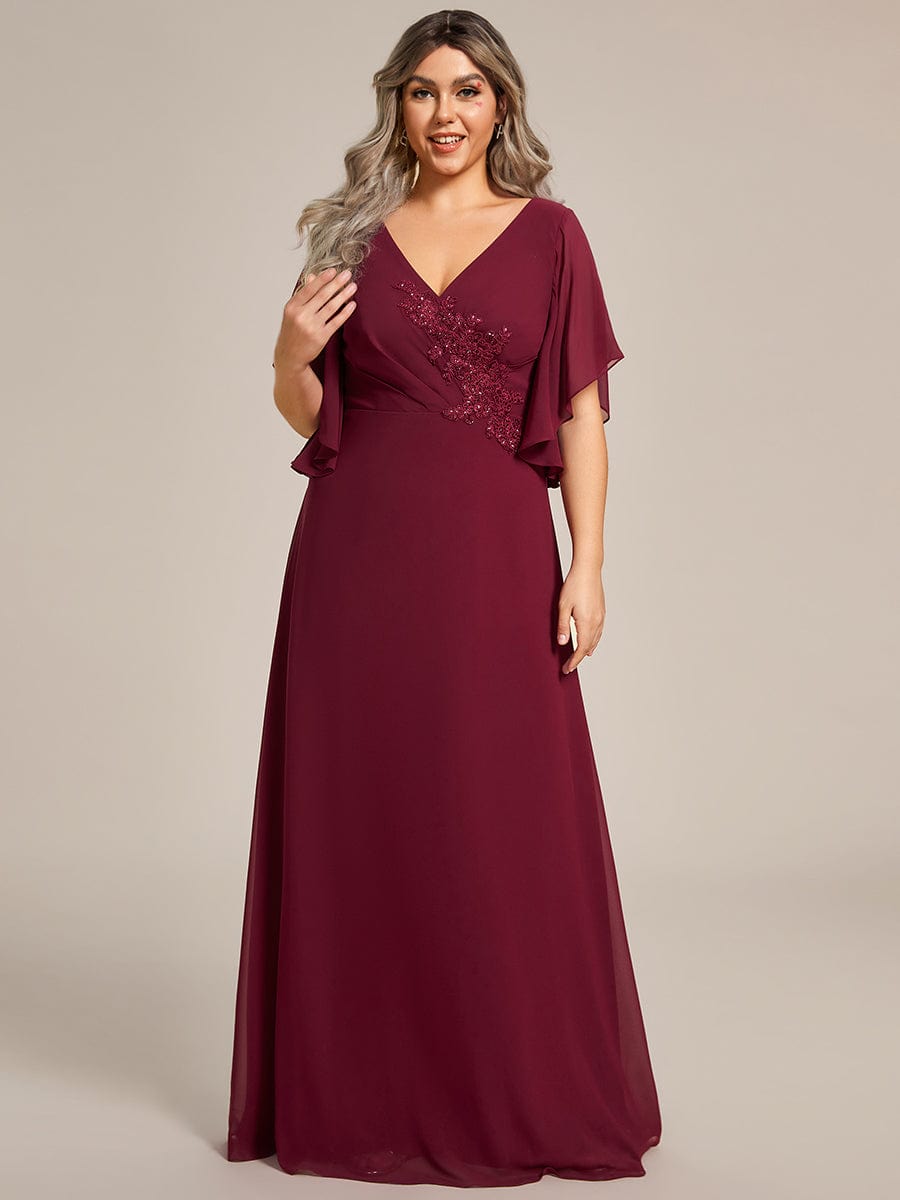 Half Sleeves Top Applique Decoration Chiffon Mother of the Bride Dress Formal Evening Dresses
