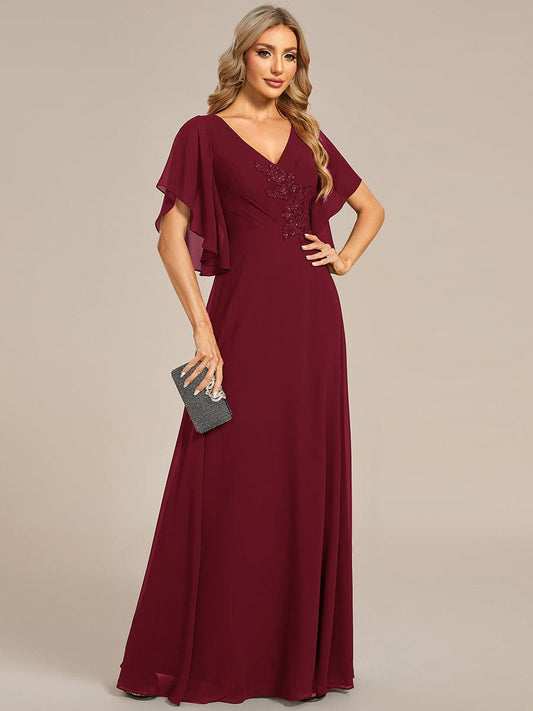 Half Sleeves Top Applique Decoration Chiffon Mother of the Bride Dress Formal Evening Dresses