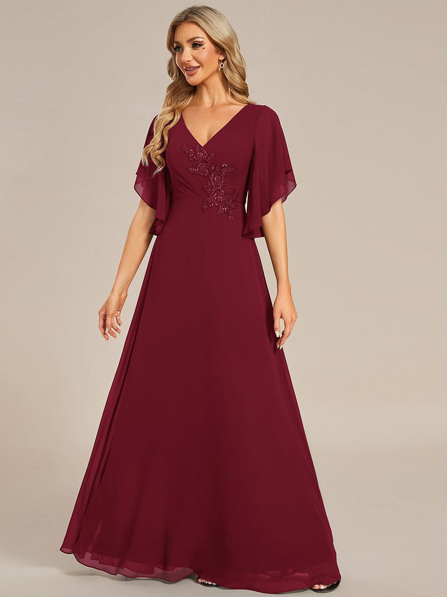 Half Sleeves Top Applique Decoration Chiffon Mother of the Bride Dress Formal Evening Dresses