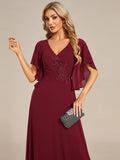 Half Sleeves Top Applique Decoration Chiffon Mother of the Bride Dress Formal Evening Dresses