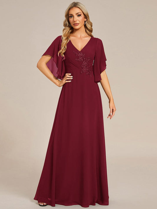Half Sleeves Top Applique Decoration Chiffon Mother of the Bride Dress Formal Evening Dresses