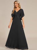 Half Sleeves Top Applique Decoration Chiffon Mother of the Bride Dress Formal Evening Dresses