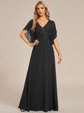Half Sleeves Top Applique Decoration Chiffon Mother of the Bride Dress Formal Evening Dresses