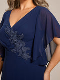 Half Sleeves Top Applique Decoration Chiffon Mother of the Bride Dress Formal Evening Dresses