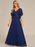 Half Sleeves Top Applique Decoration Chiffon Mother of the Bride Dress Formal Evening Dresses