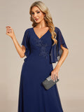 Half Sleeves Top Applique Decoration Chiffon Mother of the Bride Dress Formal Evening Dresses