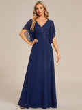 Half Sleeves Top Applique Decoration Chiffon Mother of the Bride Dress Formal Evening Dresses