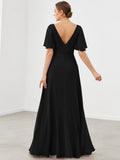 Chiffon Flutter Sleeve V-Neck Mother of the Bride Dress Formal Evening Dresses
