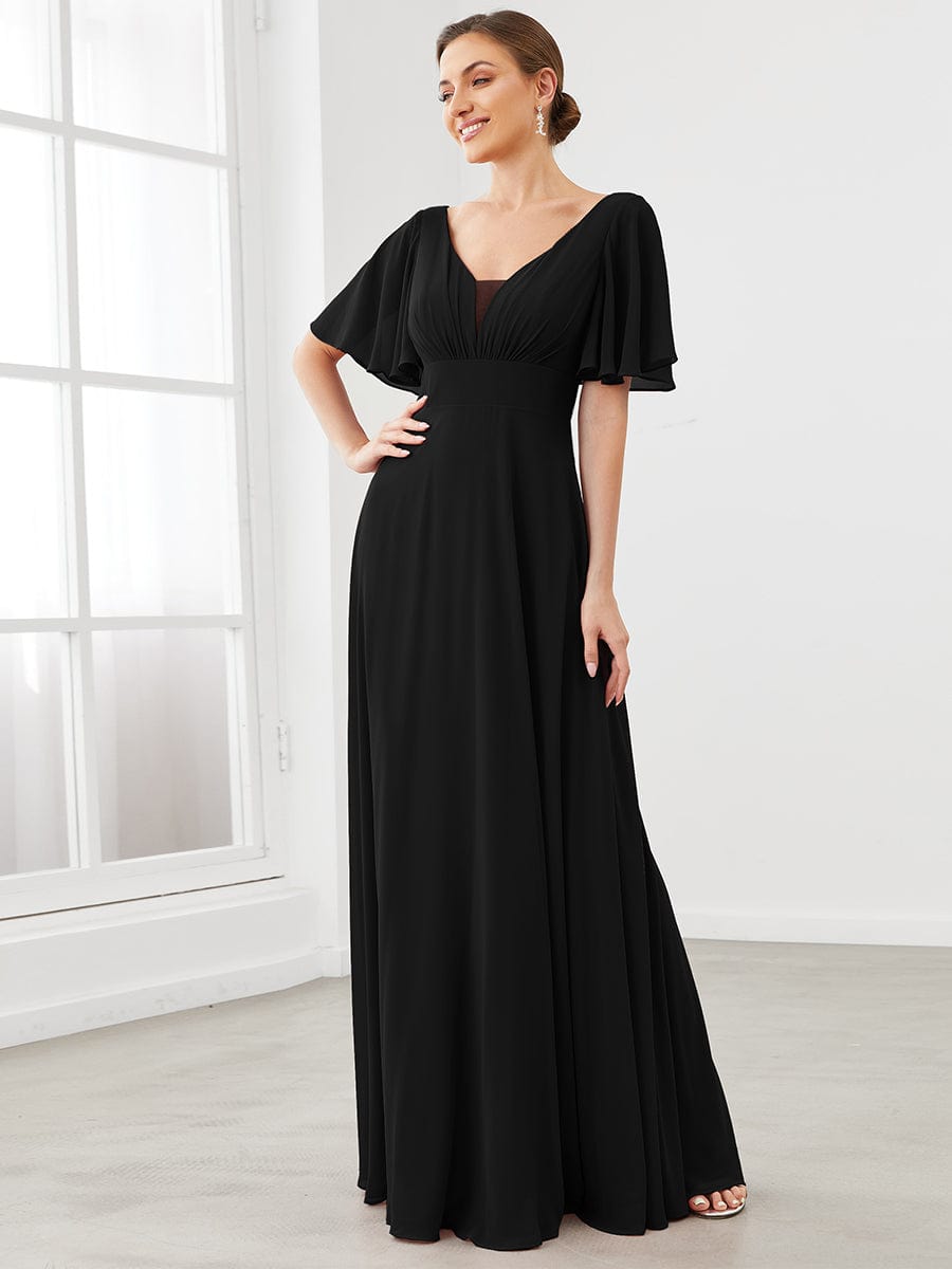 Chiffon Flutter Sleeve V-Neck Mother of the Bride Dress Formal Evening Dresses