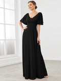 Chiffon Flutter Sleeve V-Neck Mother of the Bride Dress Formal Evening Dresses