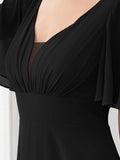 Chiffon Flutter Sleeve V-Neck Mother of the Bride Dress Formal Evening Dresses