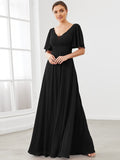 Chiffon Flutter Sleeve V-Neck Mother of the Bride Dress Formal Evening Dresses