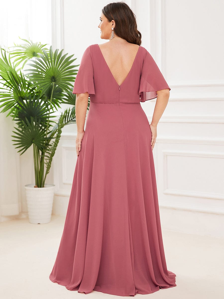 Chiffon Flutter Sleeve V-Neck Mother of the Bride Dress Formal Evening Dresses