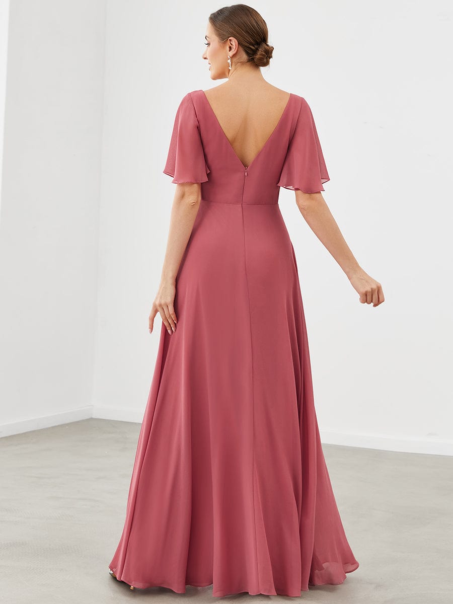Chiffon Flutter Sleeve V-Neck Mother of the Bride Dress Formal Evening Dresses
