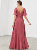 Chiffon Flutter Sleeve V-Neck Mother of the Bride Dress Formal Evening Dresses