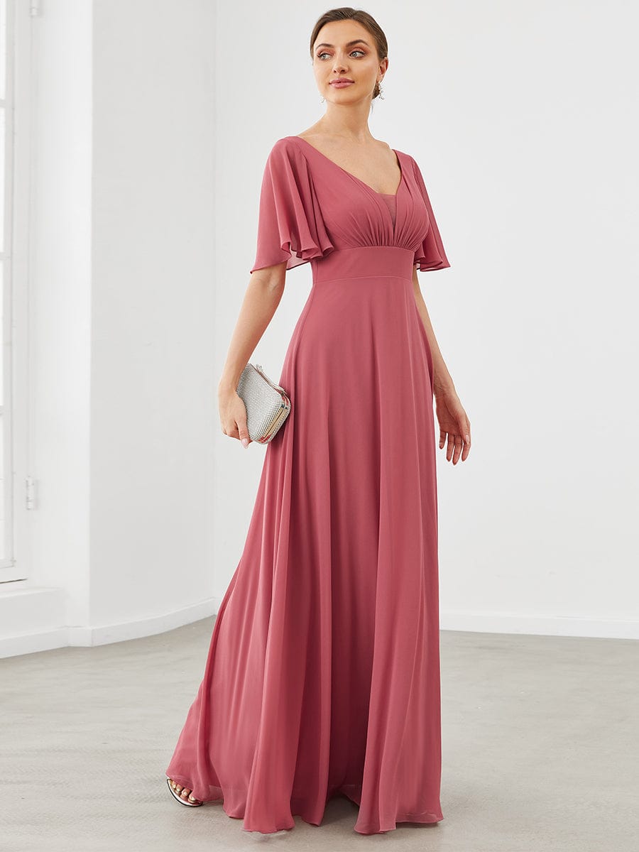 Chiffon Flutter Sleeve V-Neck Mother of the Bride Dress Formal Evening Dresses