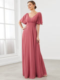 Chiffon Flutter Sleeve V-Neck Mother of the Bride Dress Formal Evening Dresses
