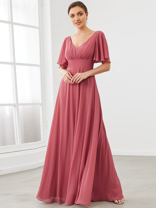 Chiffon Flutter Sleeve V-Neck Mother of the Bride Dress Formal Evening Dresses